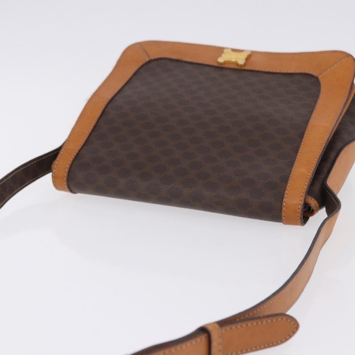 CELINE Macadam Canvas Shoulder Bag PVC Leather Brown Gold Auth 193516