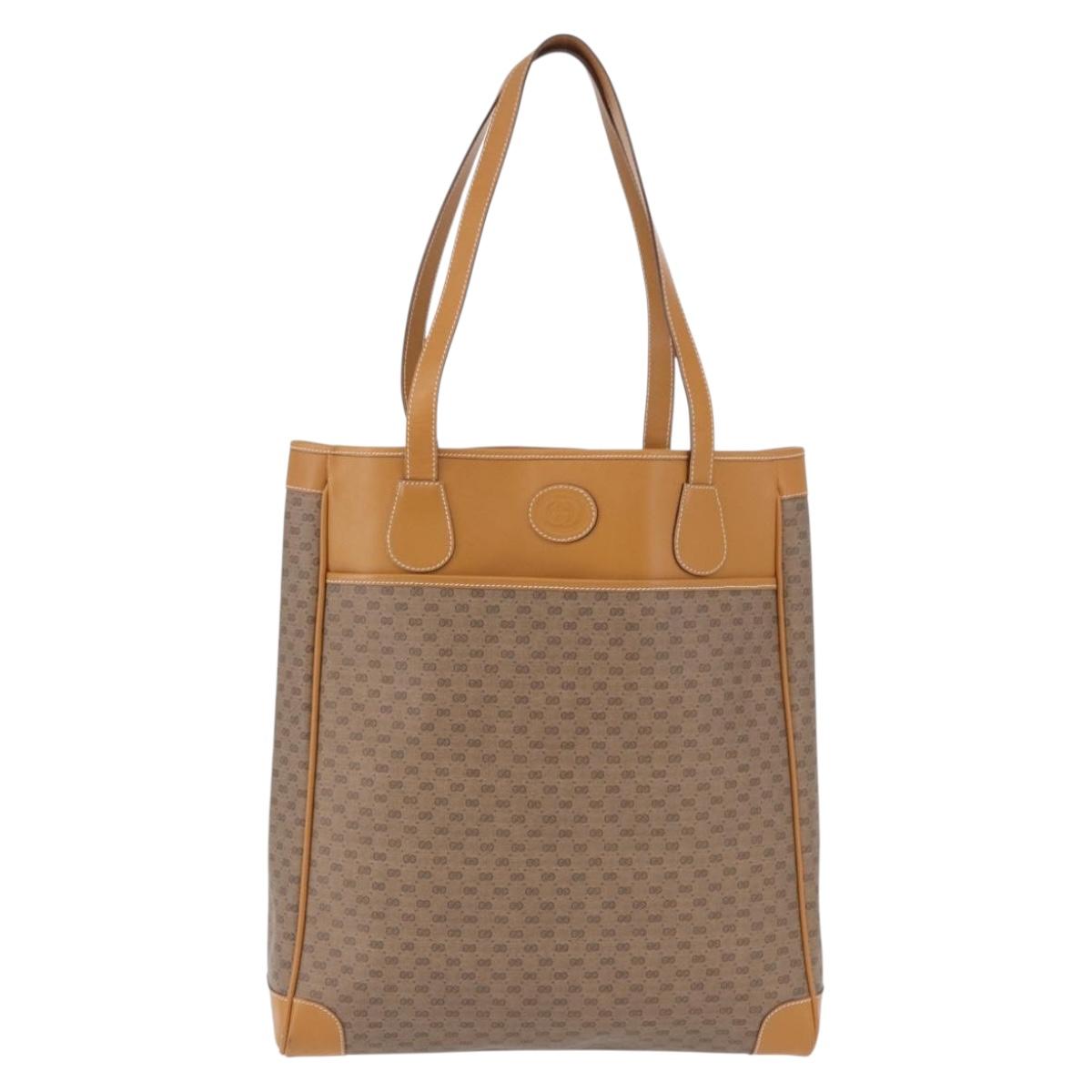 GUCCI Micro GG Supreme Tote Bag PVC Beige Gold Auth 193519