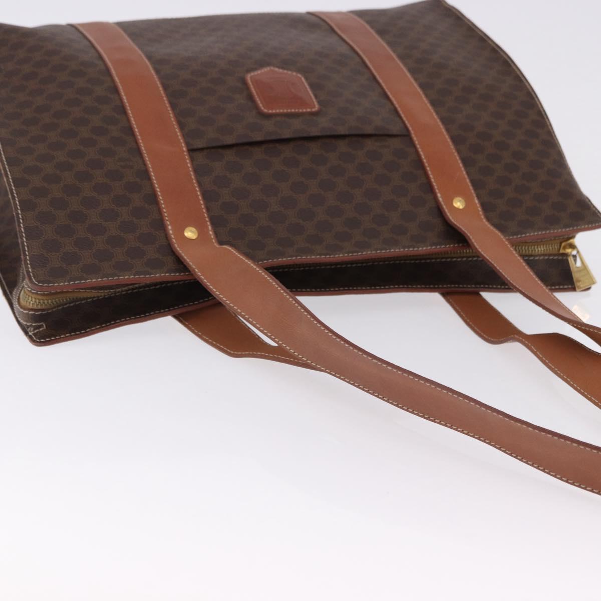 CELINE Macadam Canvas Tote Bag PVC Leather Brown Gold Auth 193520