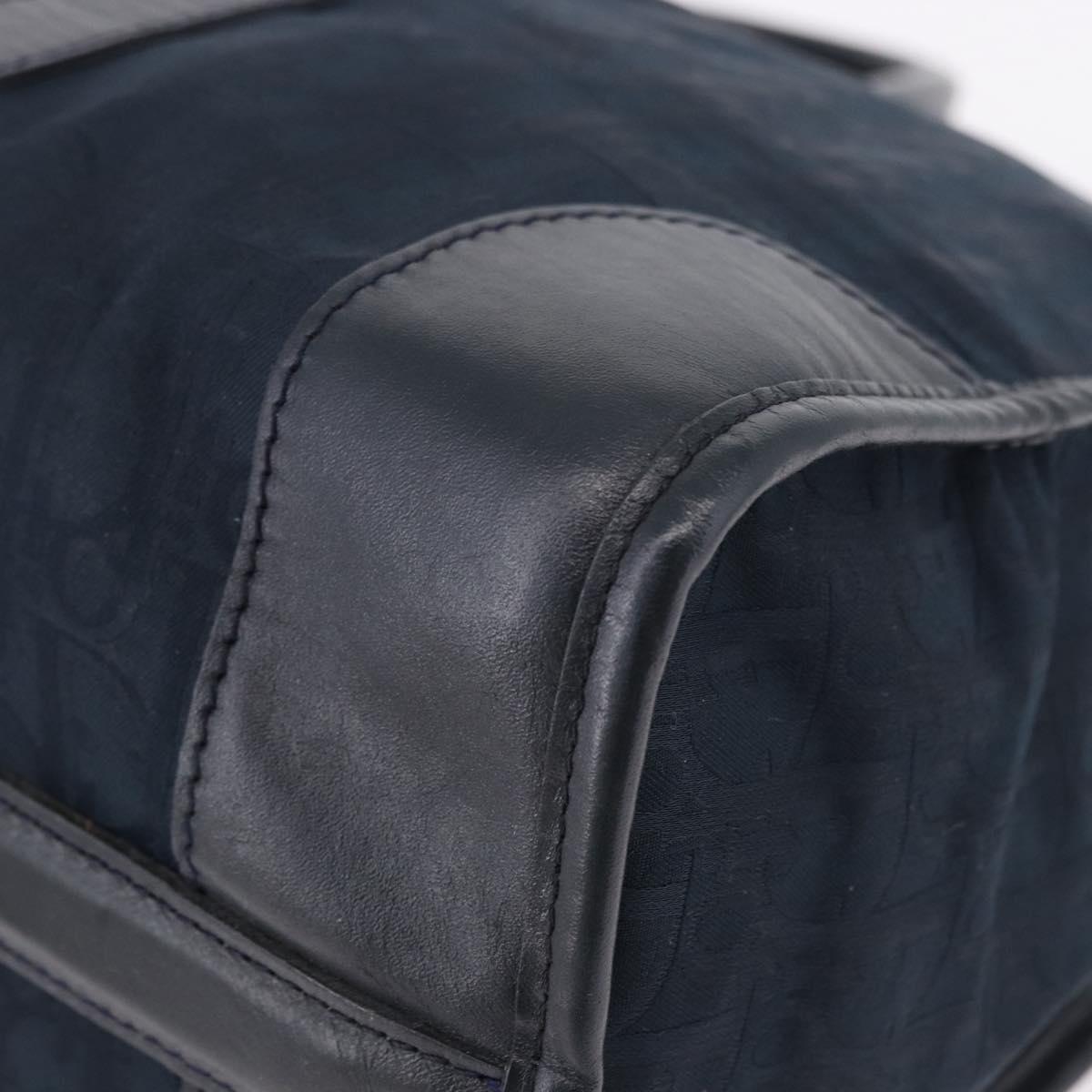 Christian Dior Trotter Canvas Hand Bag Navy Gold Auth 193521A