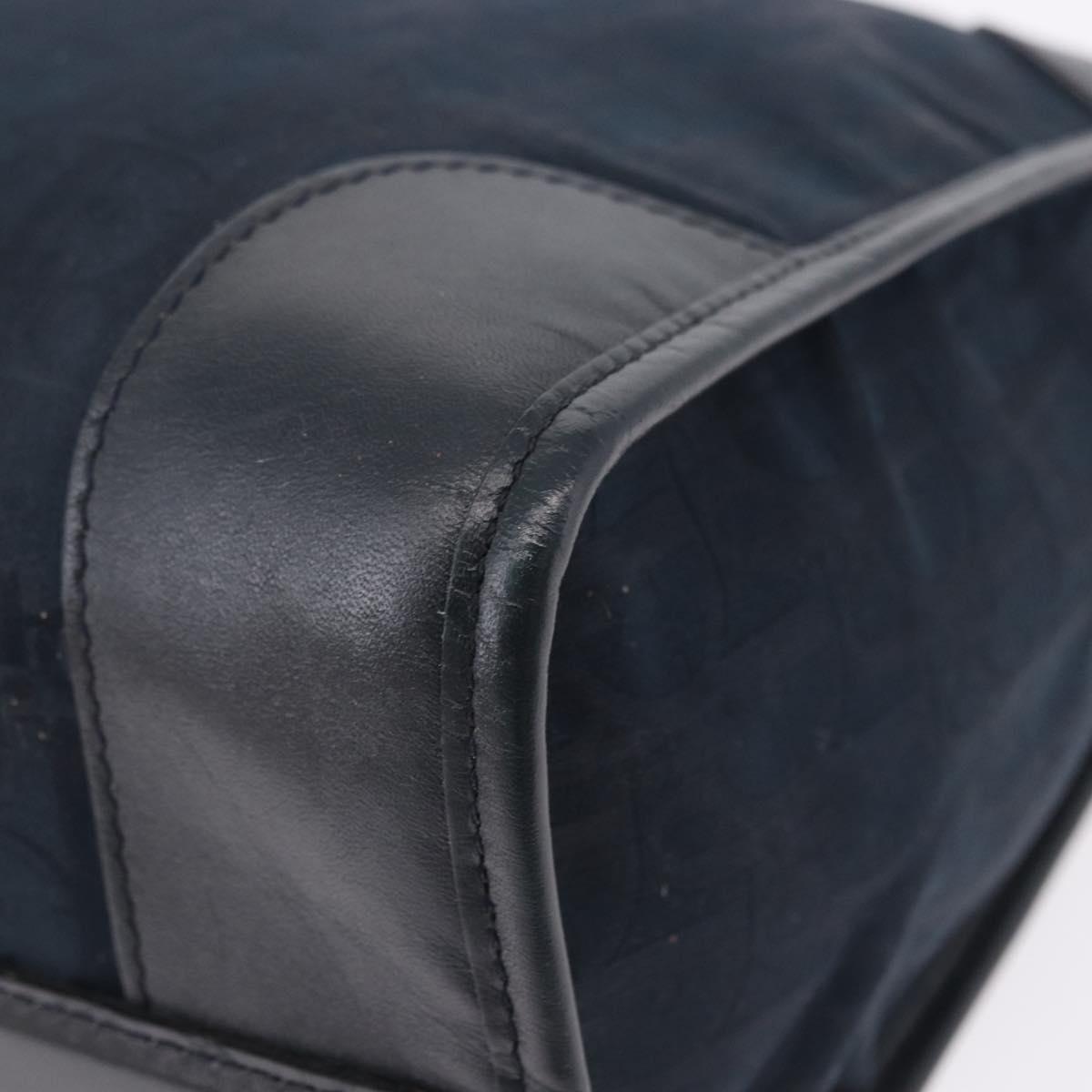 Christian Dior Trotter Canvas Hand Bag Navy Gold Auth 193521A