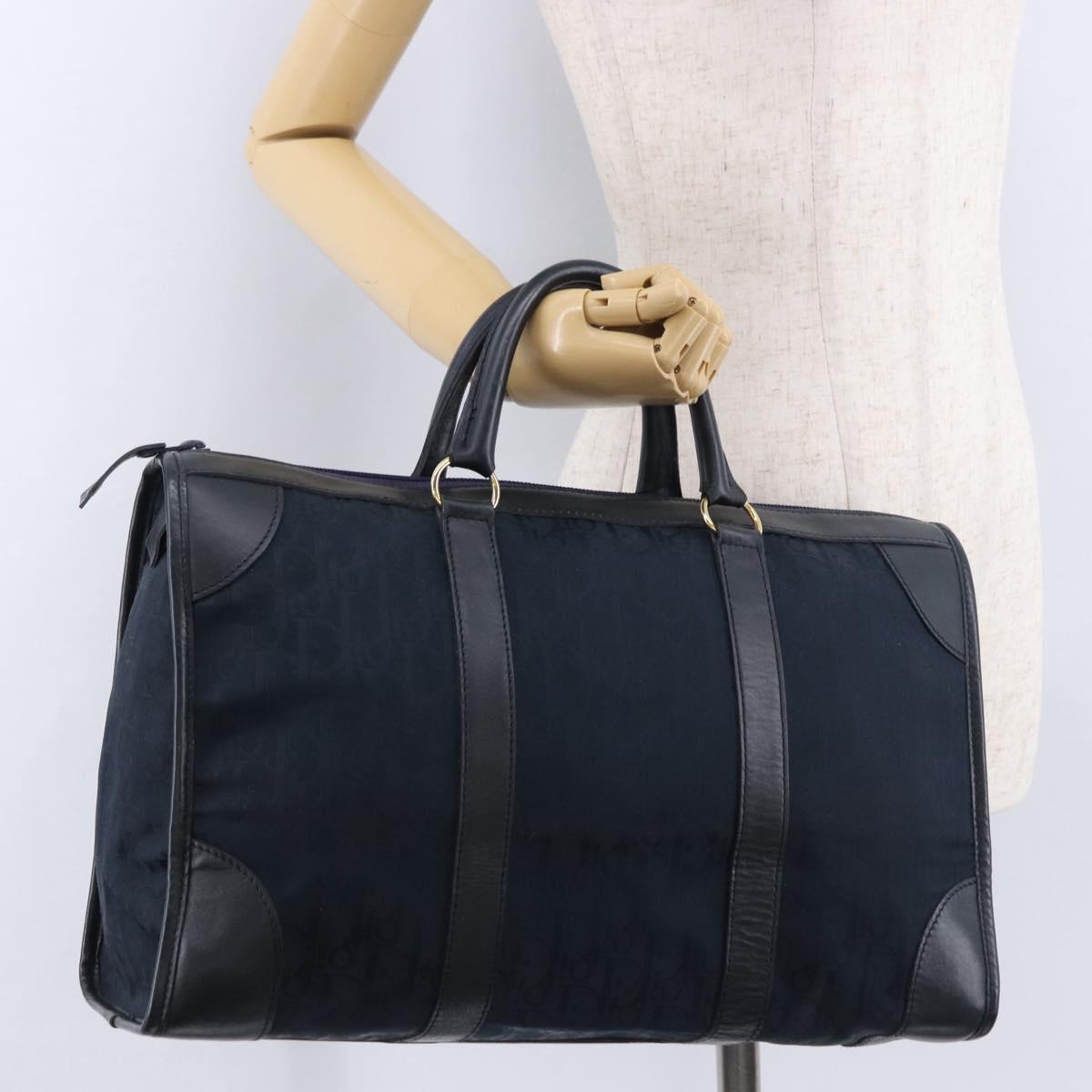 Christian Dior Trotter Canvas Hand Bag Navy Gold Auth 193521A