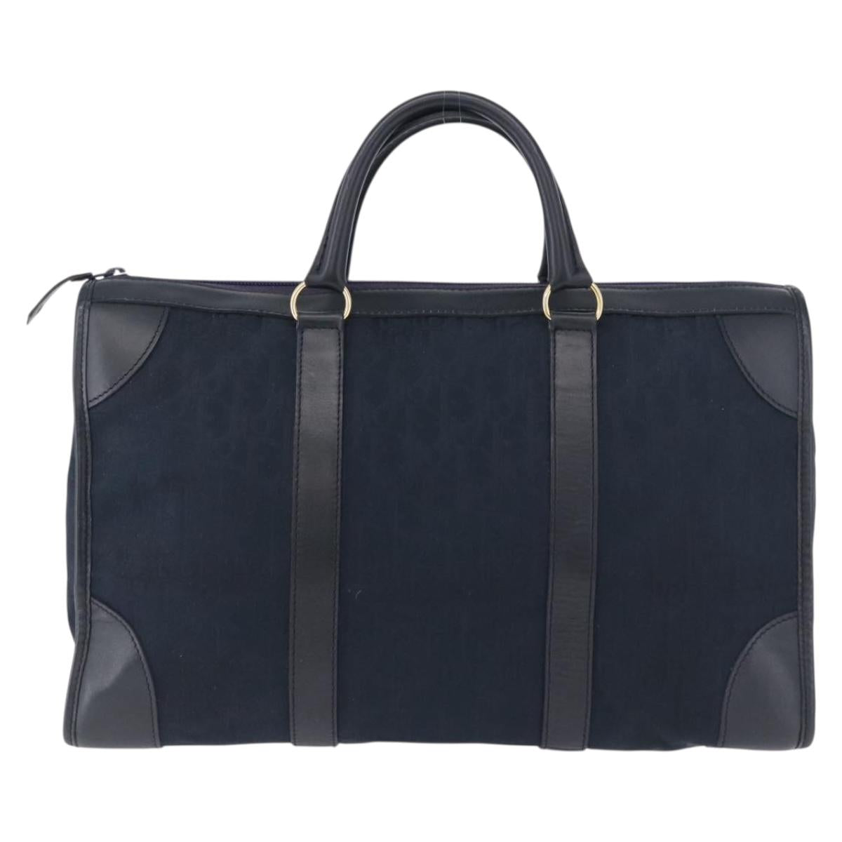 Christian Dior Trotter Canvas Hand Bag Navy Gold Auth 193521A