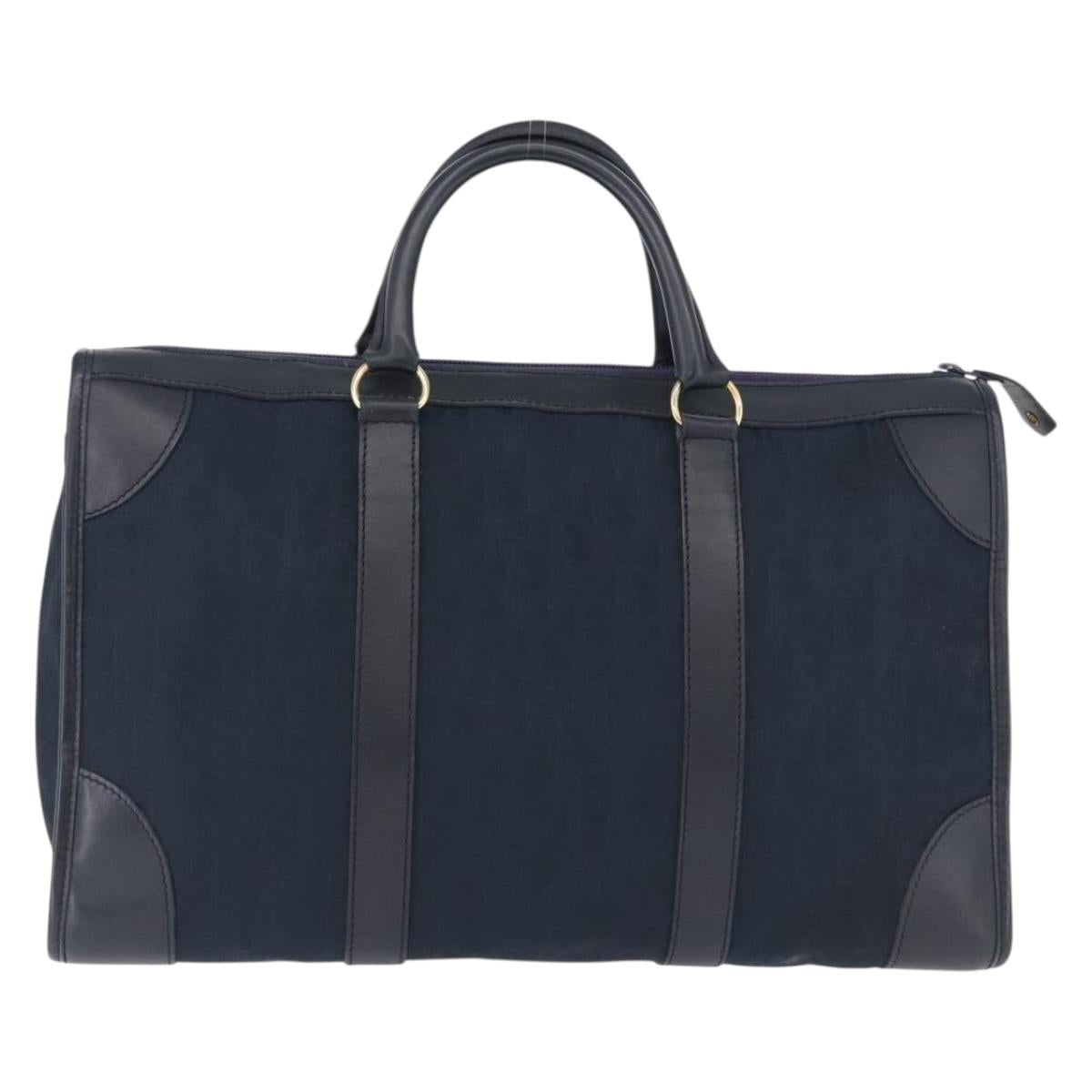 Christian Dior Trotter Canvas Hand Bag Navy Gold Auth 193521A