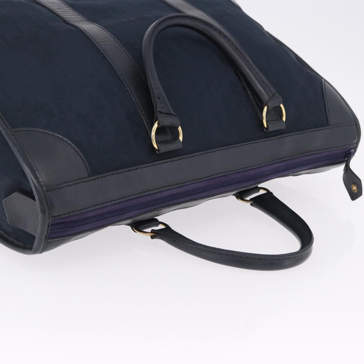 Christian Dior Trotter Canvas Hand Bag Navy Gold Auth 193521A