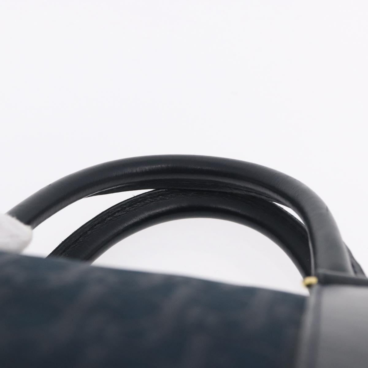 Christian Dior Trotter Canvas Hand Bag Navy Gold Auth 193521A