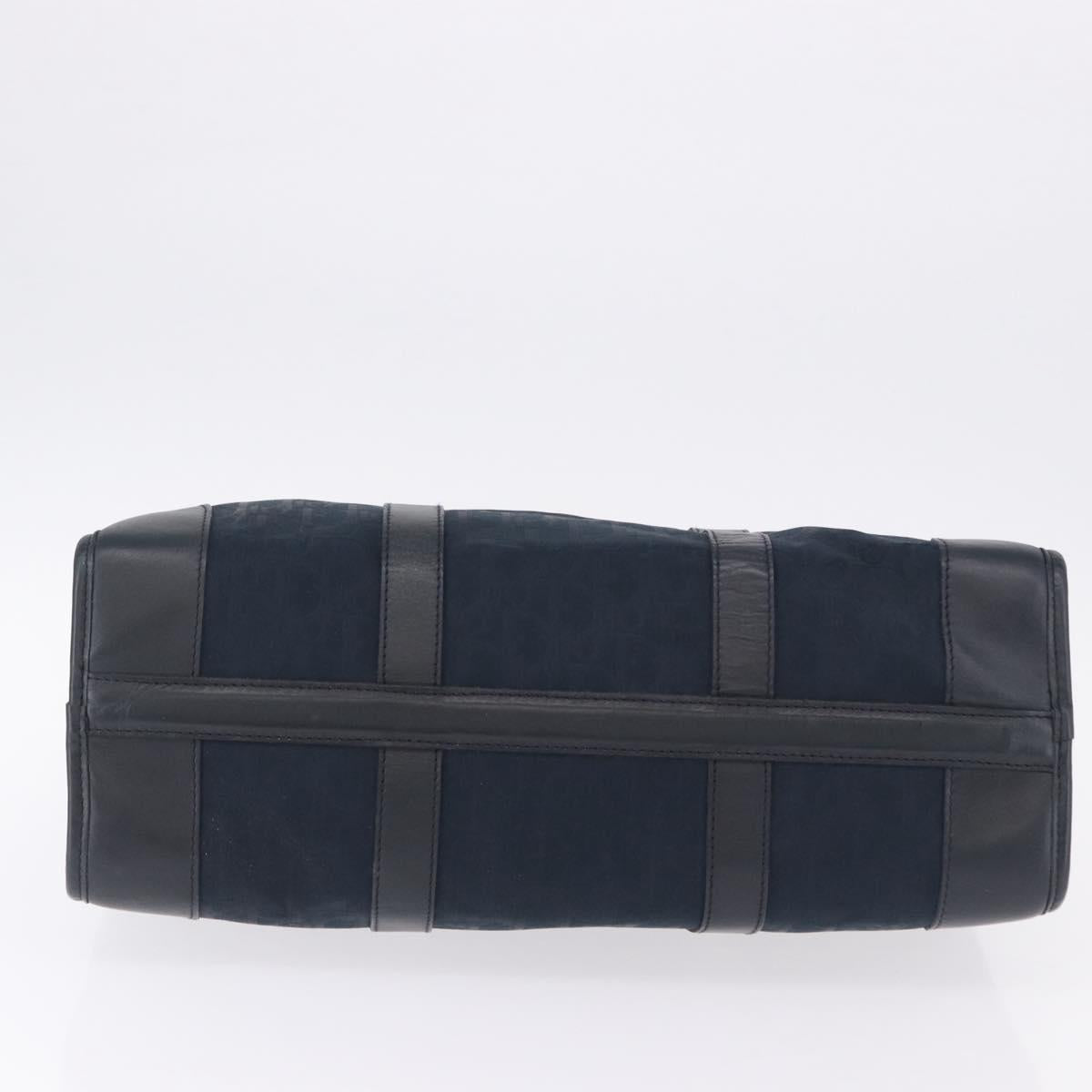 Christian Dior Trotter Canvas Hand Bag Navy Gold Auth 193521A