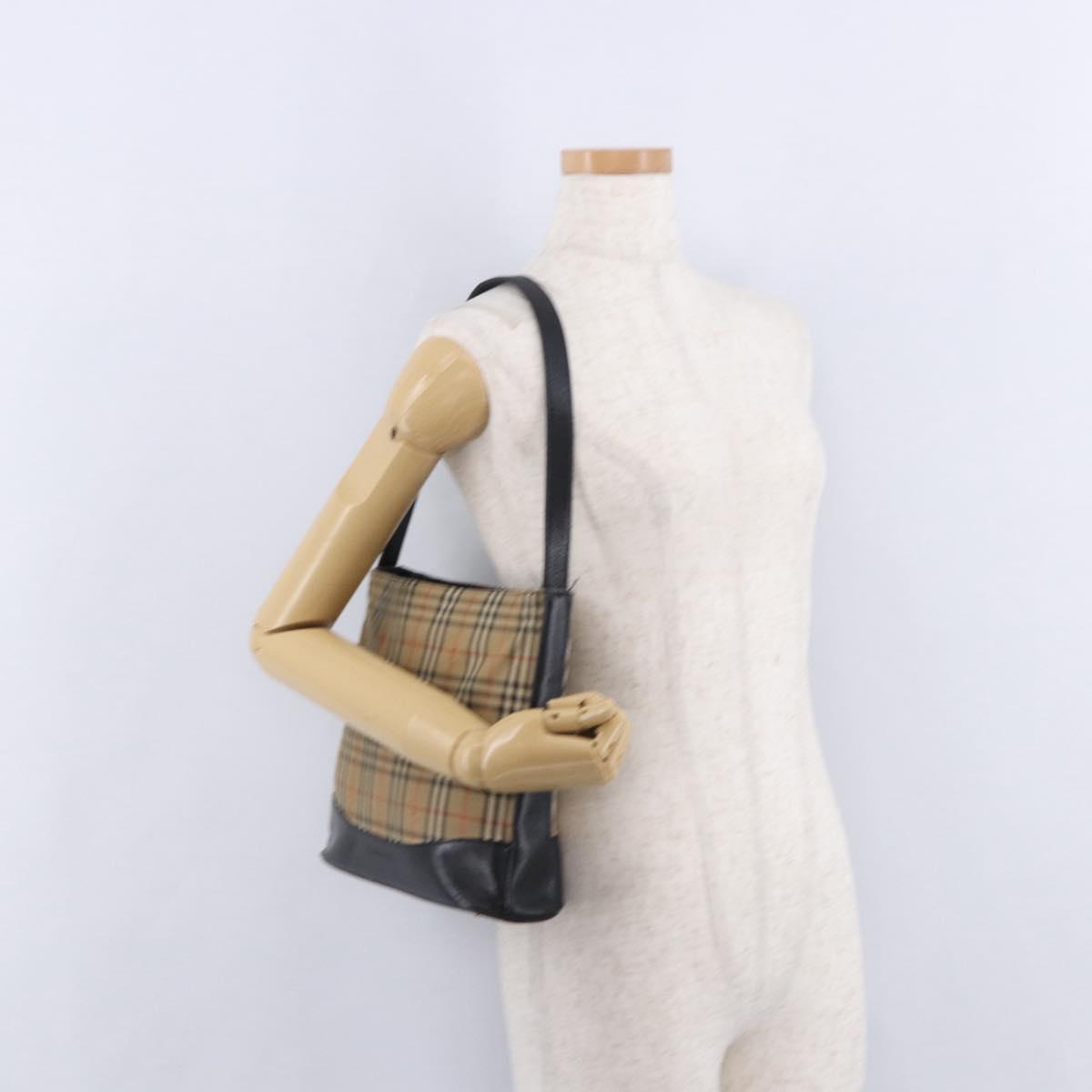 Burberrys Nova Check Shoulder Bag Canvas Beige Gold Auth 193522