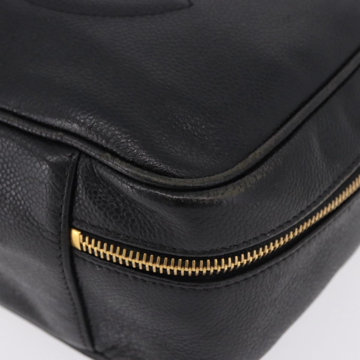 CHANEL COCO Mark Vanity Hand Bag Caviar Skin Black Gold CC Auth 193527