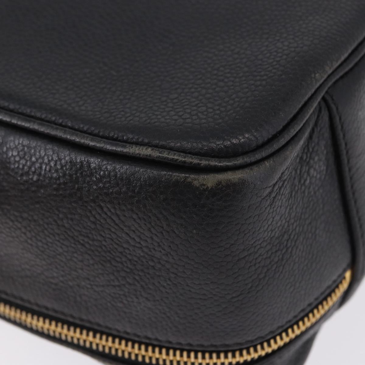CHANEL COCO Mark Vanity Hand Bag Caviar Skin Black Gold CC Auth 193527