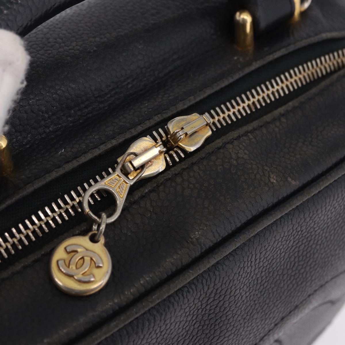 CHANEL COCO Mark Vanity Hand Bag Caviar Skin Black Gold CC Auth 193527
