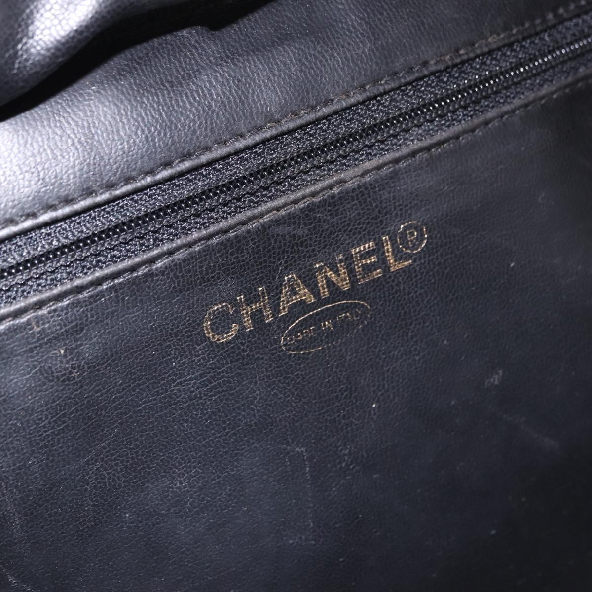 CHANEL COCO Mark Vanity Hand Bag Caviar Skin Black Gold CC Auth 193527