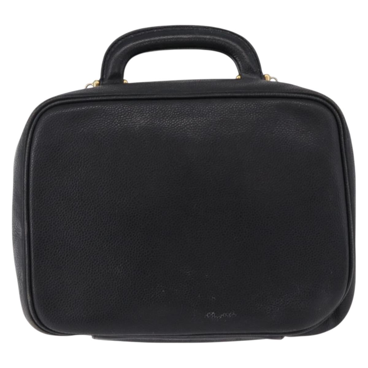 CHANEL COCO Mark Vanity Hand Bag Caviar Skin Black Gold CC Auth 193527