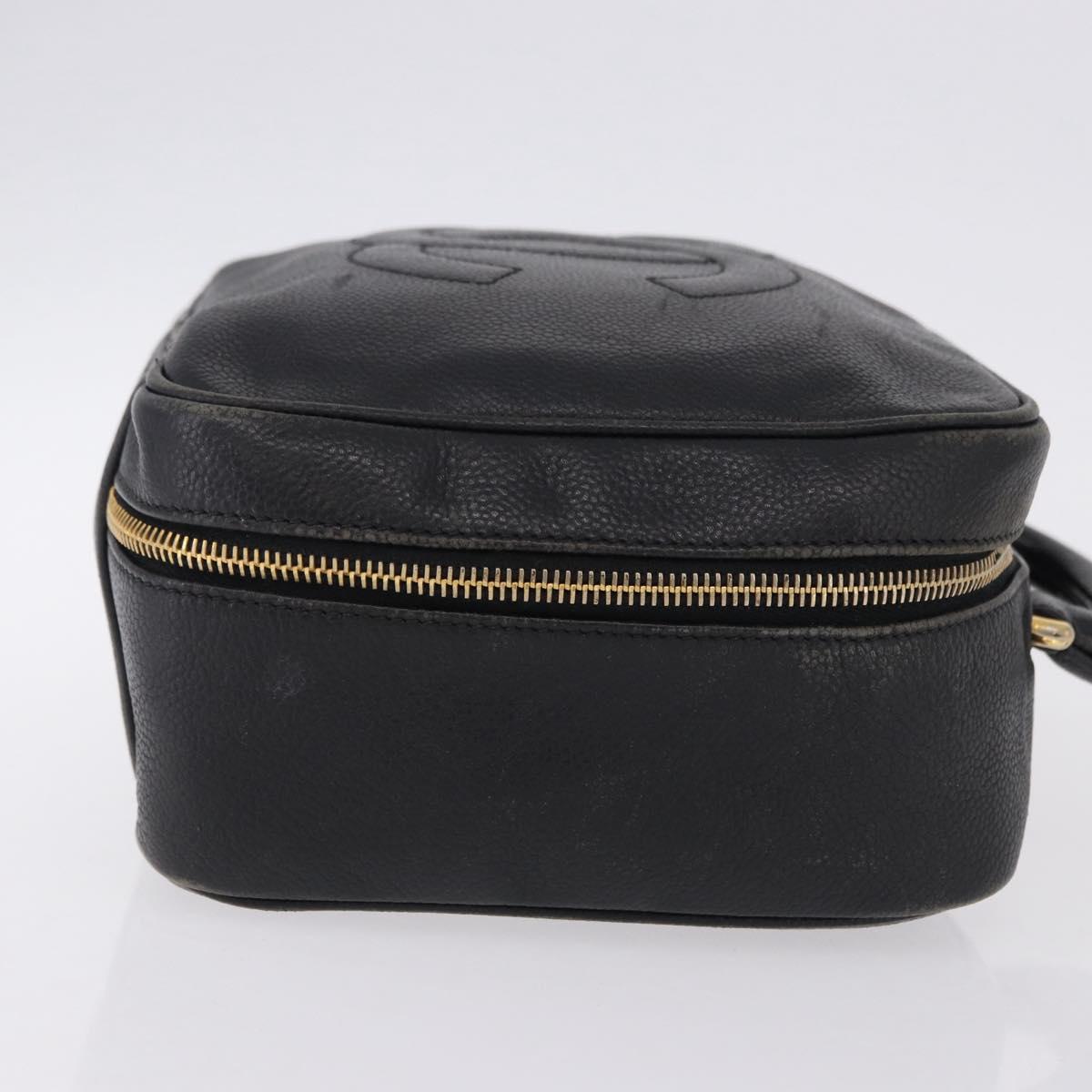 CHANEL COCO Mark Vanity Hand Bag Caviar Skin Black Gold CC Auth 193527