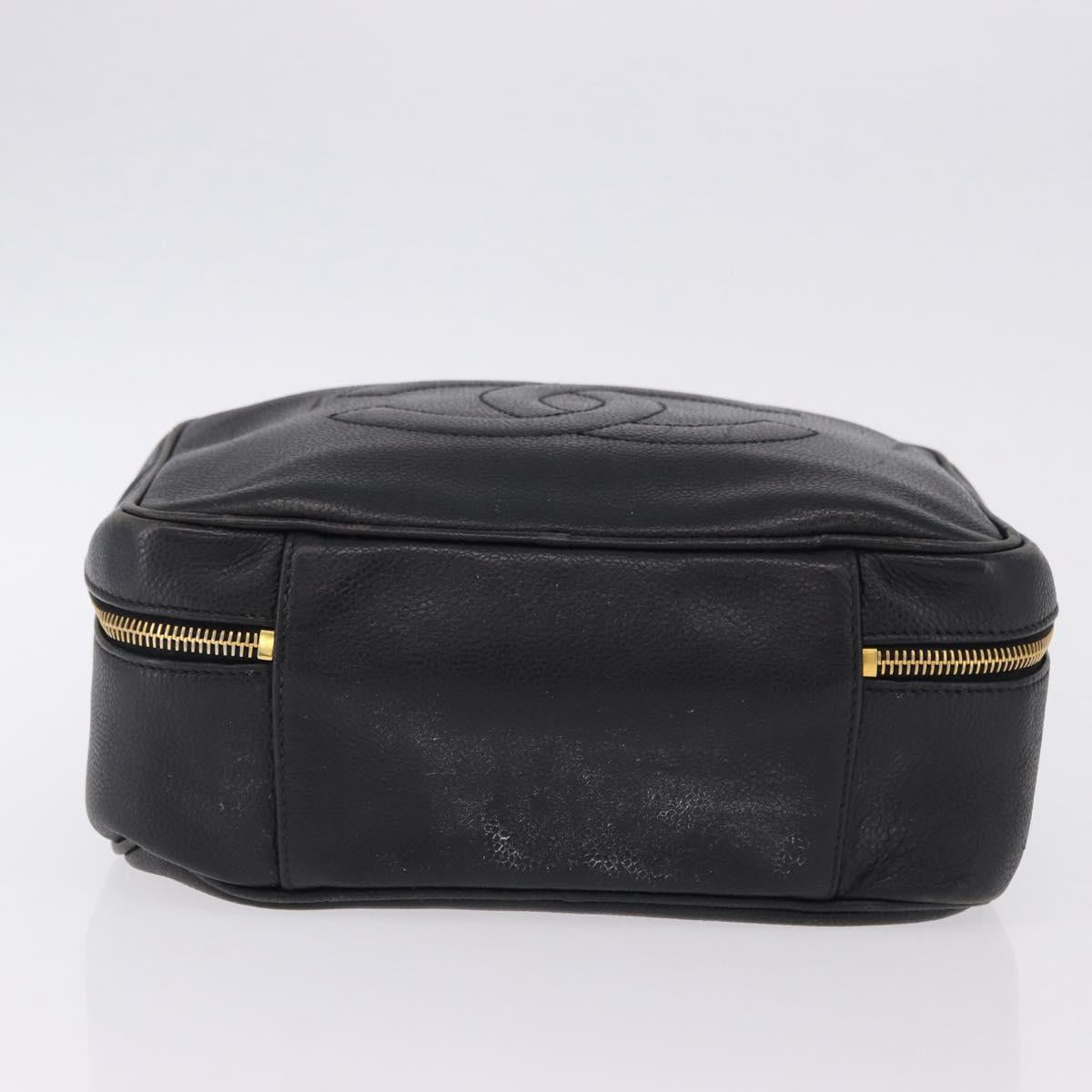 CHANEL COCO Mark Vanity Hand Bag Caviar Skin Black Gold CC Auth 193527