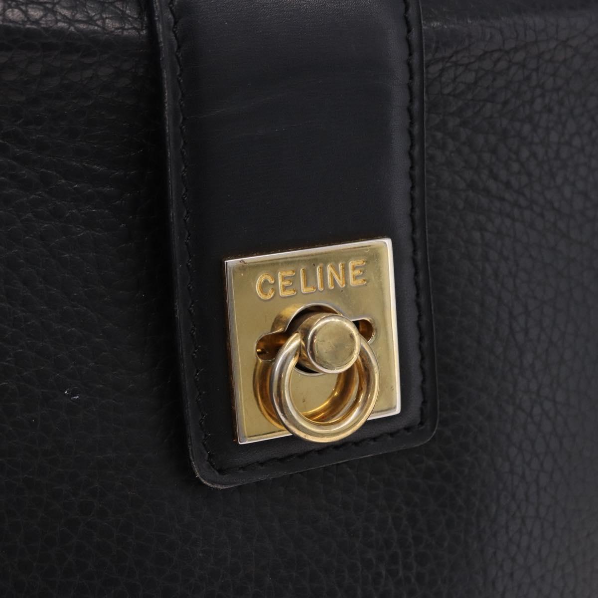 CELINE Shoulder Bag Leather Black Gold Auth 193528