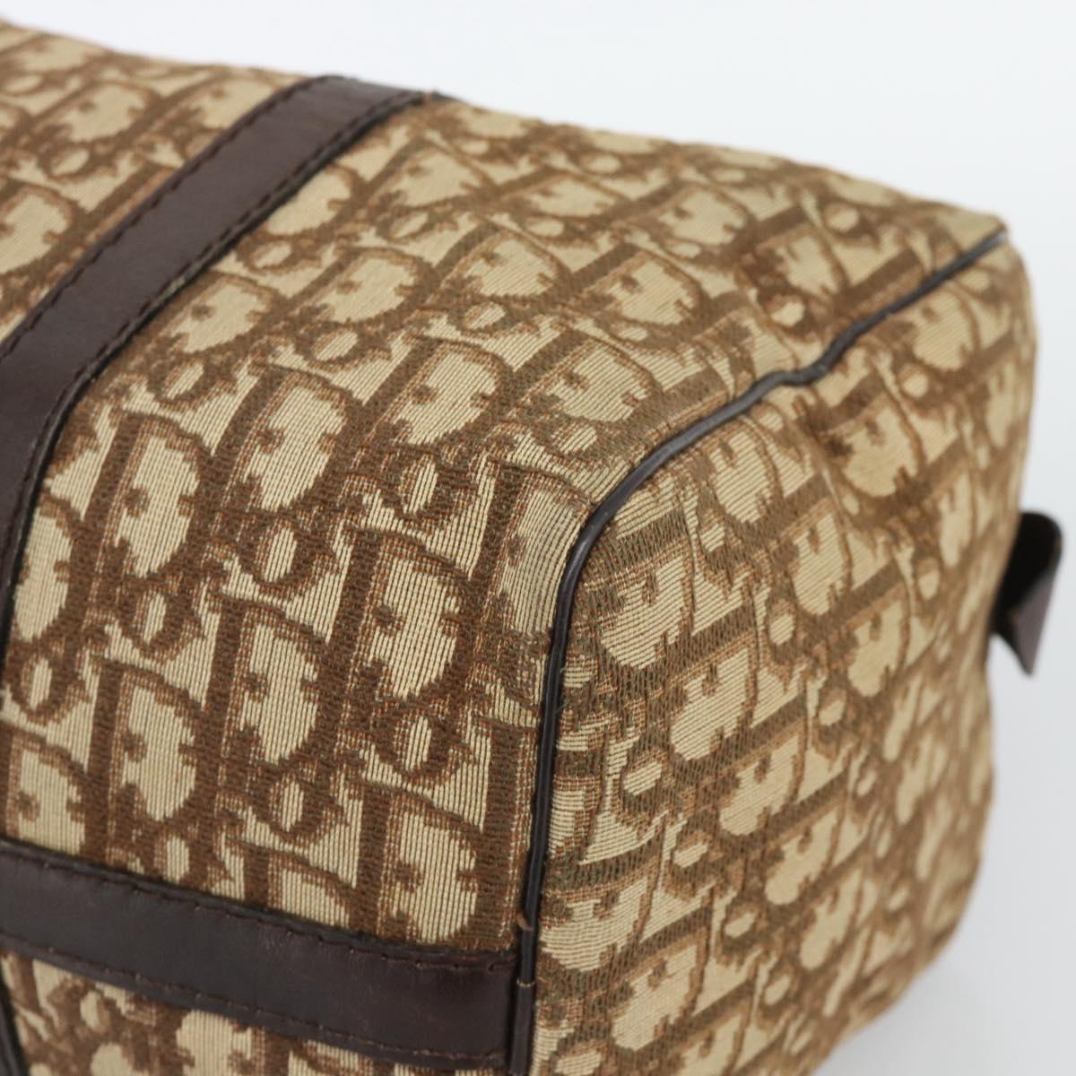 Christian Dior Trotter Canvas Boston Bag Beige Gold Auth 193530