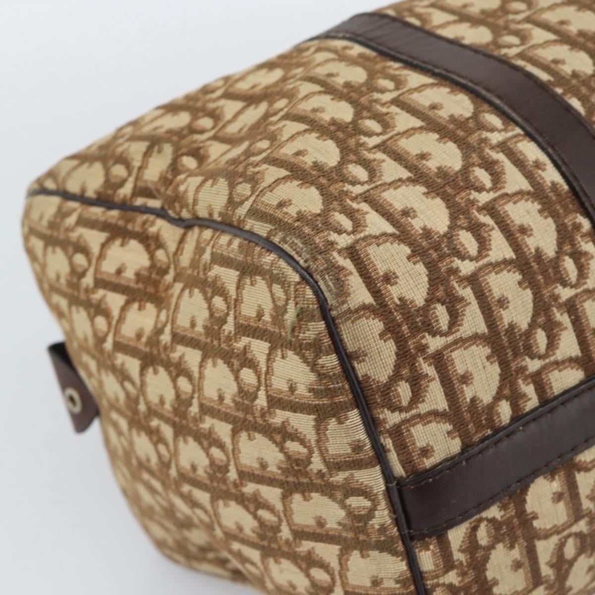 Christian Dior Trotter Canvas Boston Bag Beige Gold Auth 193530