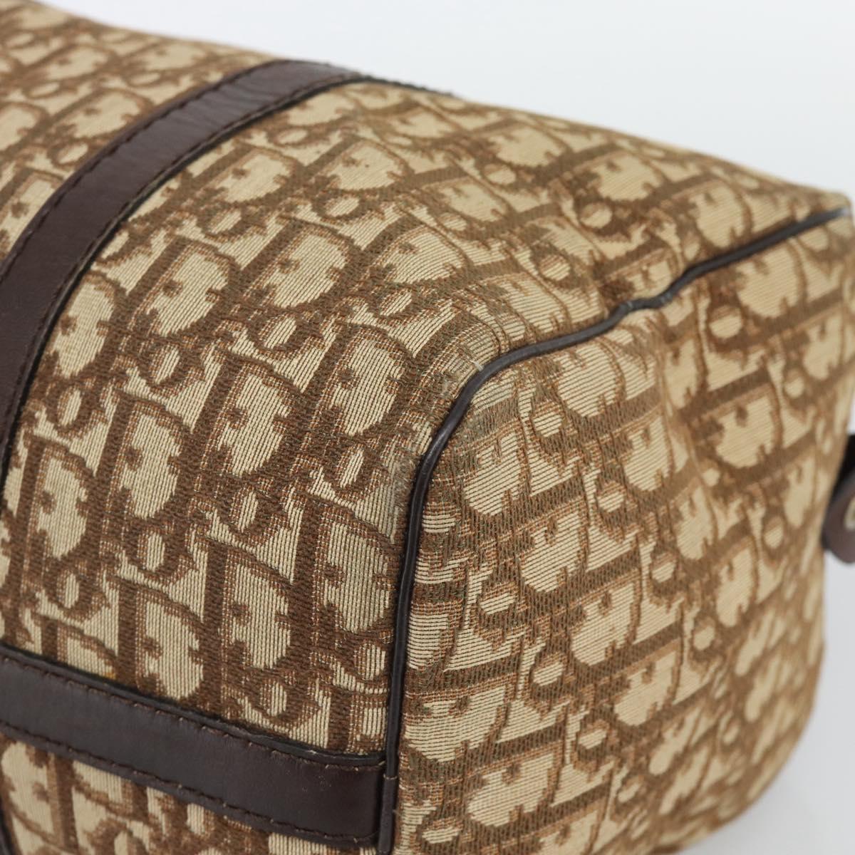 Christian Dior Trotter Canvas Boston Bag Beige Gold Auth 193530