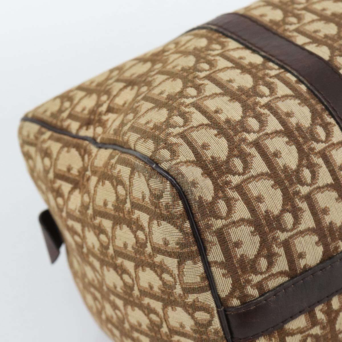 Christian Dior Trotter Canvas Boston Bag Beige Gold Auth 193530