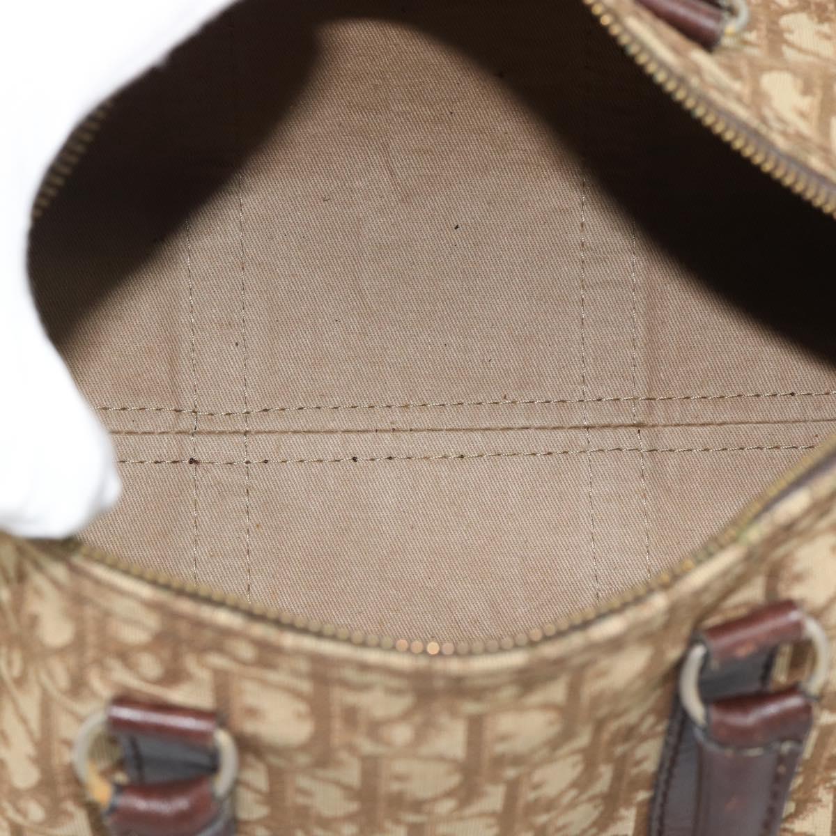 Christian Dior Trotter Canvas Boston Bag Beige Gold Auth 193530