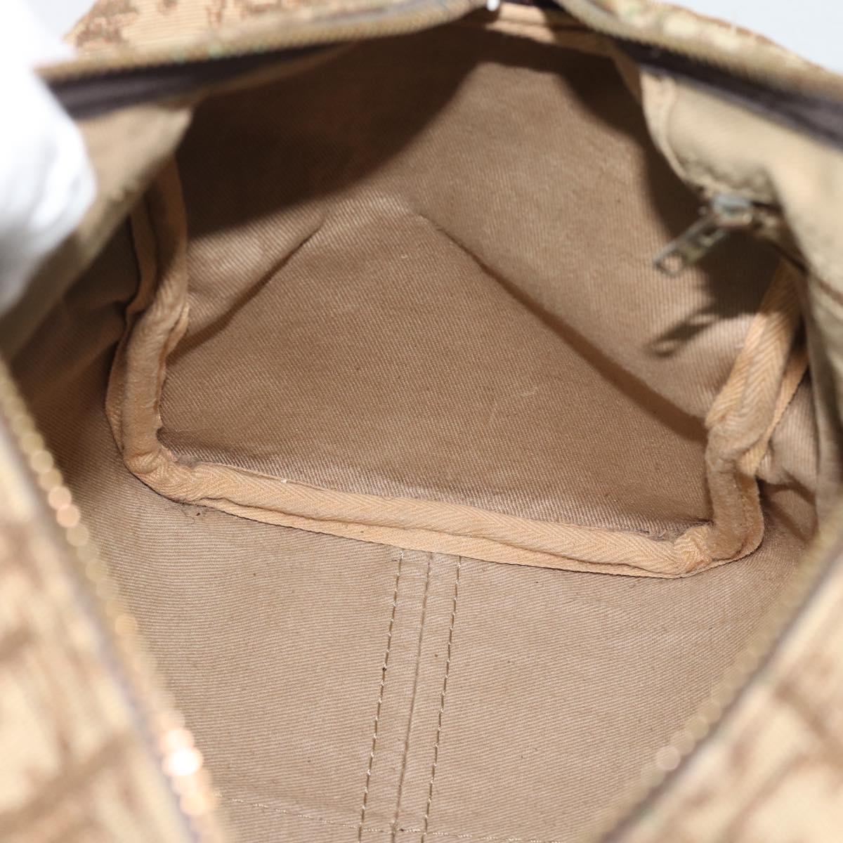 Christian Dior Trotter Canvas Boston Bag Beige Gold Auth 193530