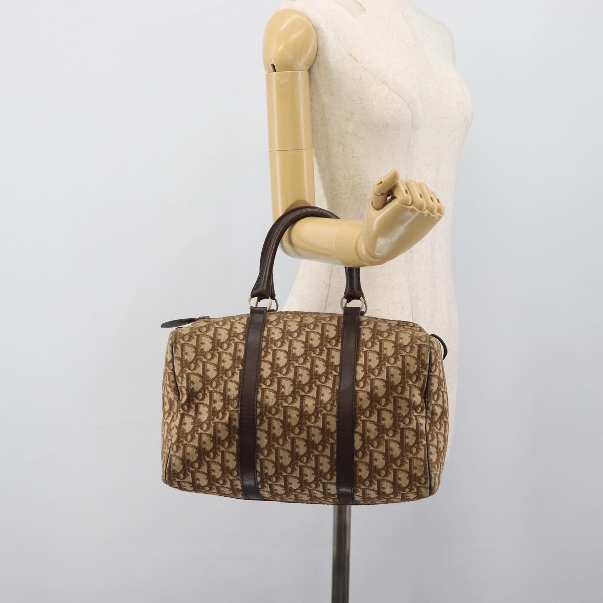 Christian Dior Trotter Canvas Boston Bag Beige Gold Auth 193530