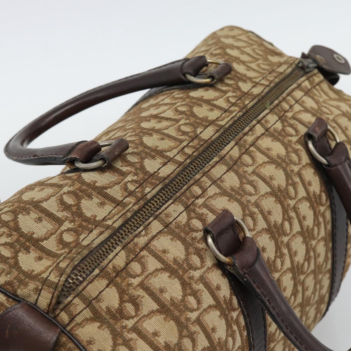 Christian Dior Trotter Canvas Boston Bag Beige Gold Auth 193530
