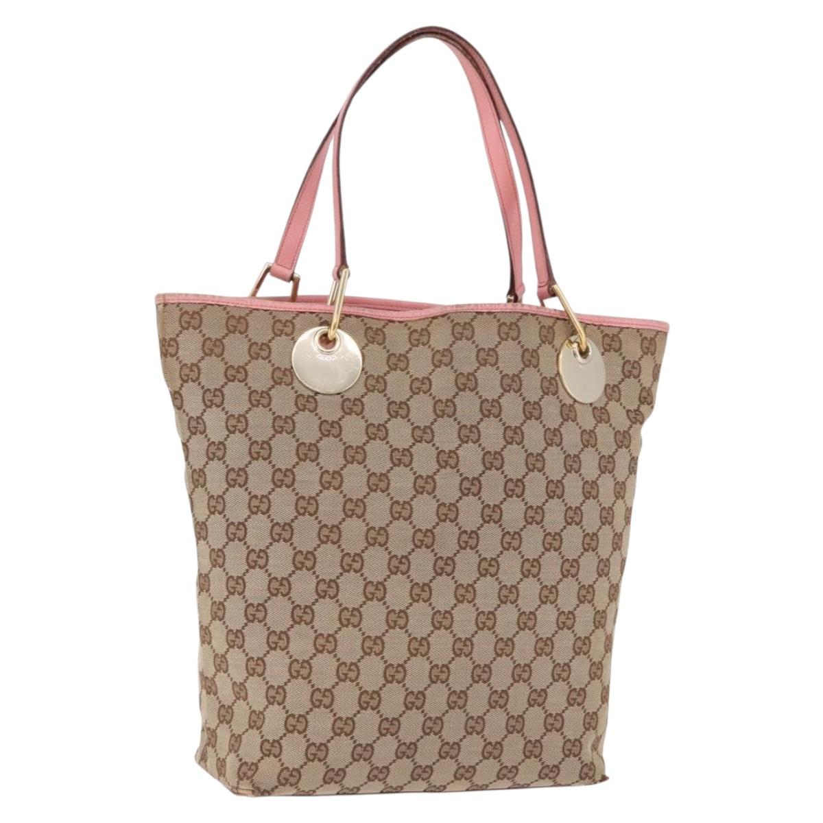 GUCCI GG Canvas Tote Bag Beige Gold 120836 Auth 193531