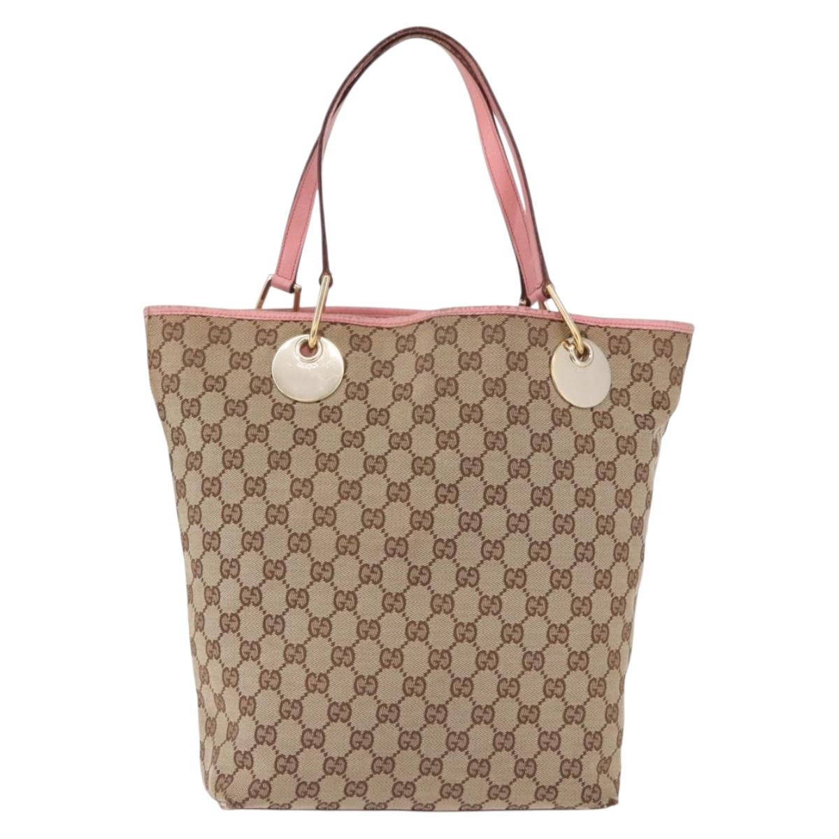 GUCCI GG Canvas Tote Bag Beige Gold 120836 Auth 193531