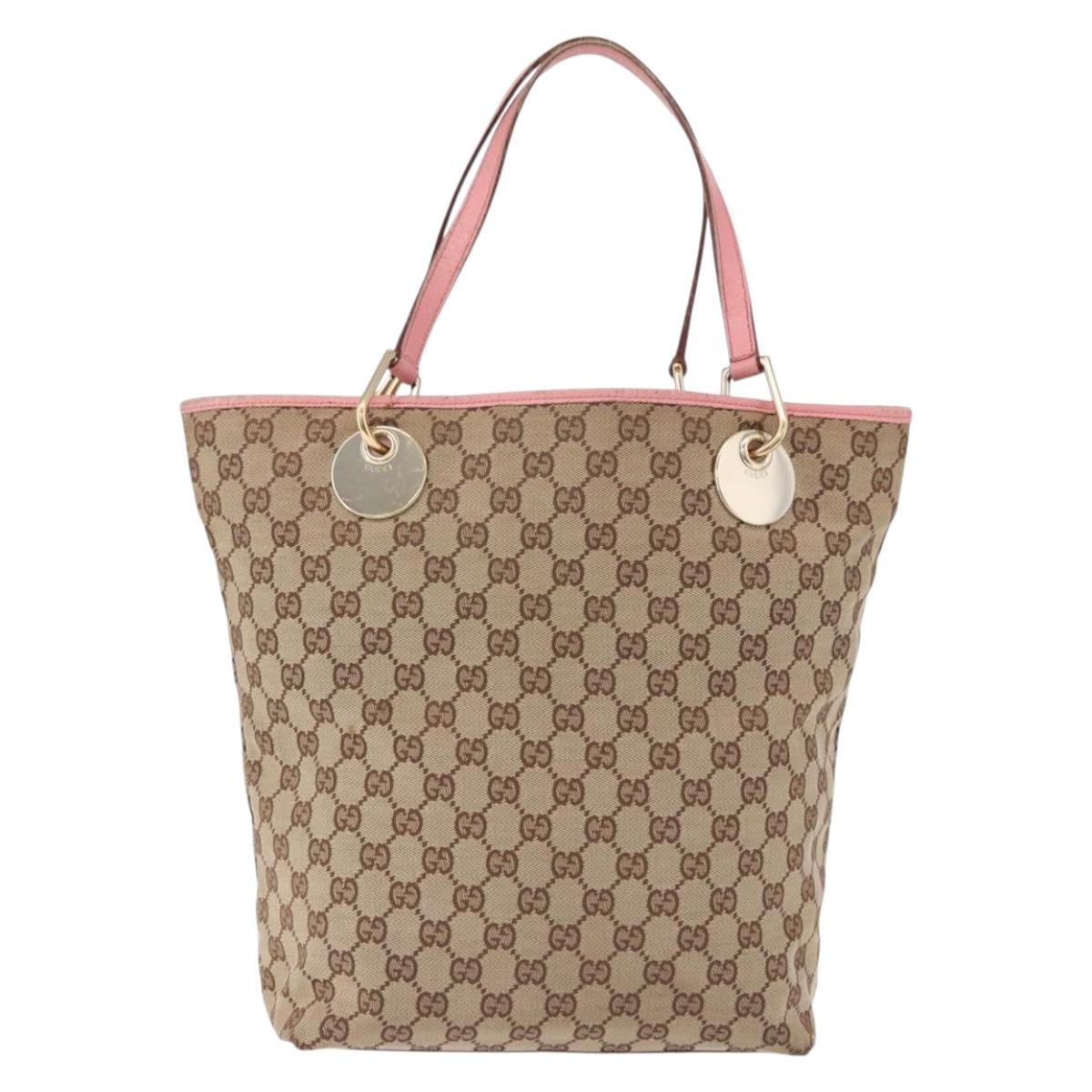 GUCCI GG Canvas Tote Bag Beige Gold 120836 Auth 193531