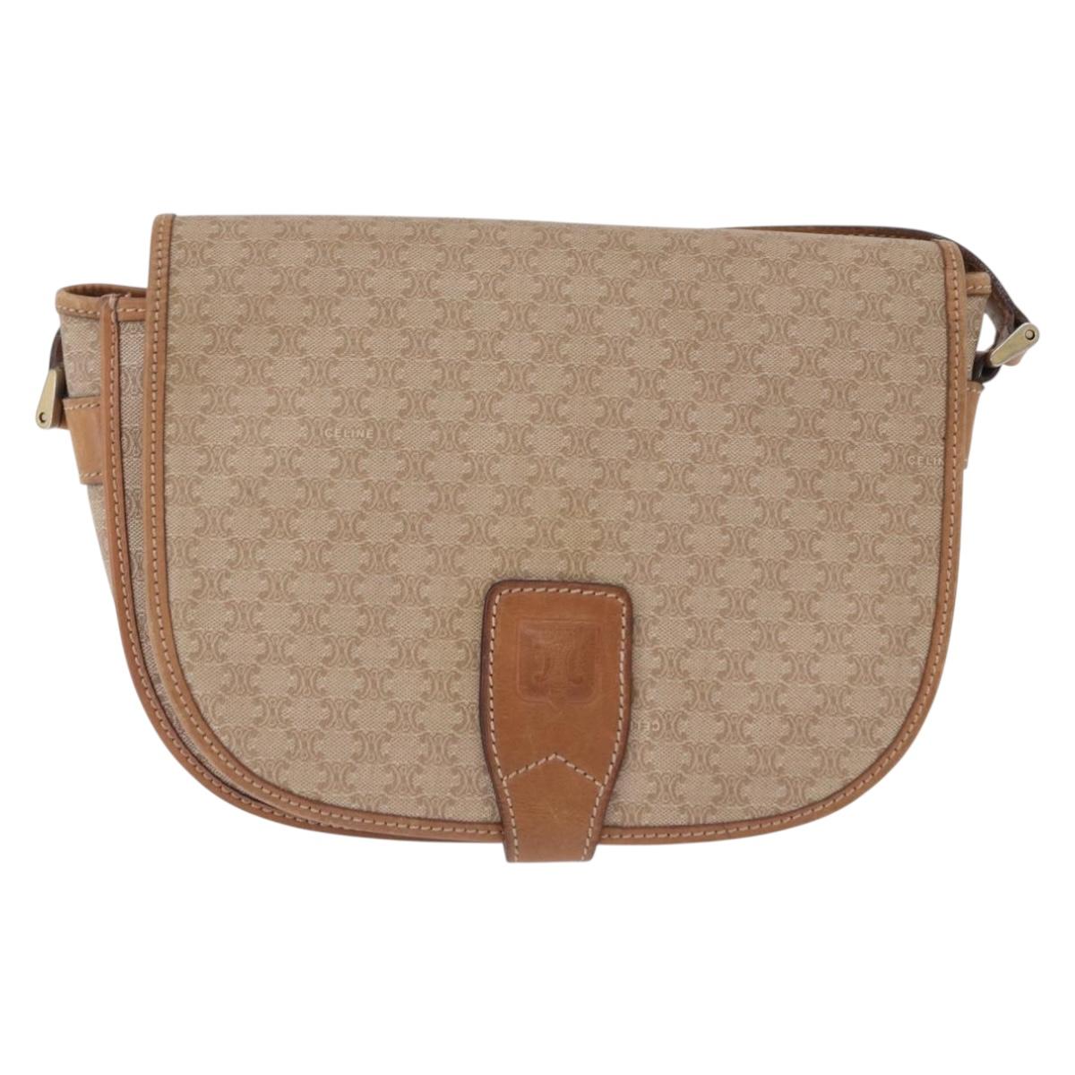 CELINE Macadam Canvas Shoulder Bag PVC Beige Gold Auth 193532