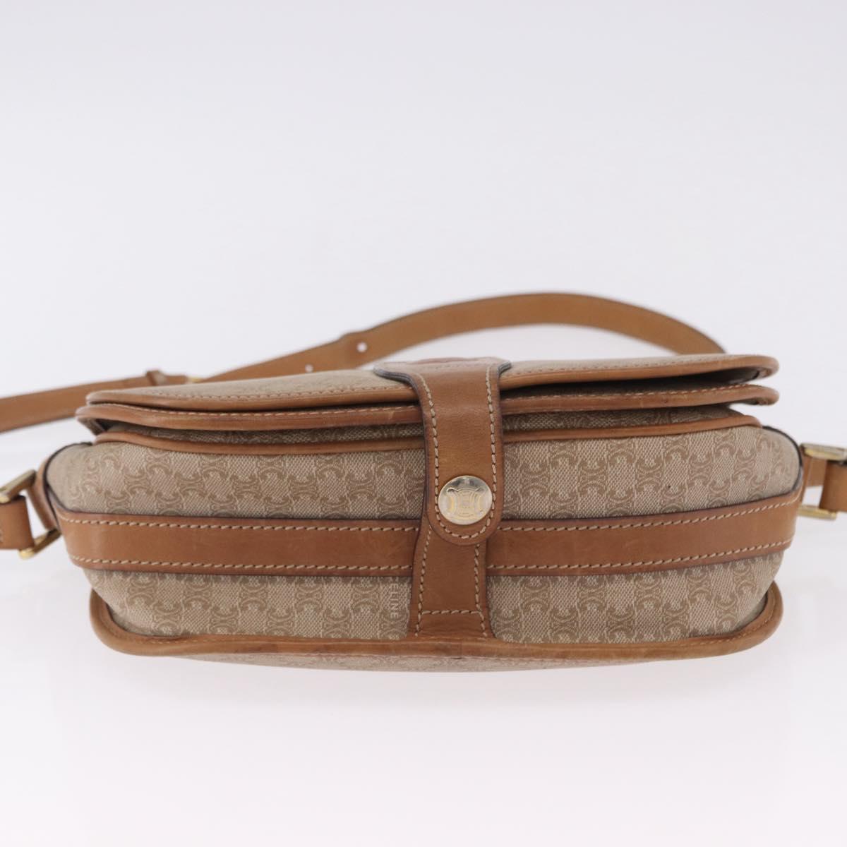 CELINE Macadam Canvas Shoulder Bag PVC Beige Gold Auth 193532