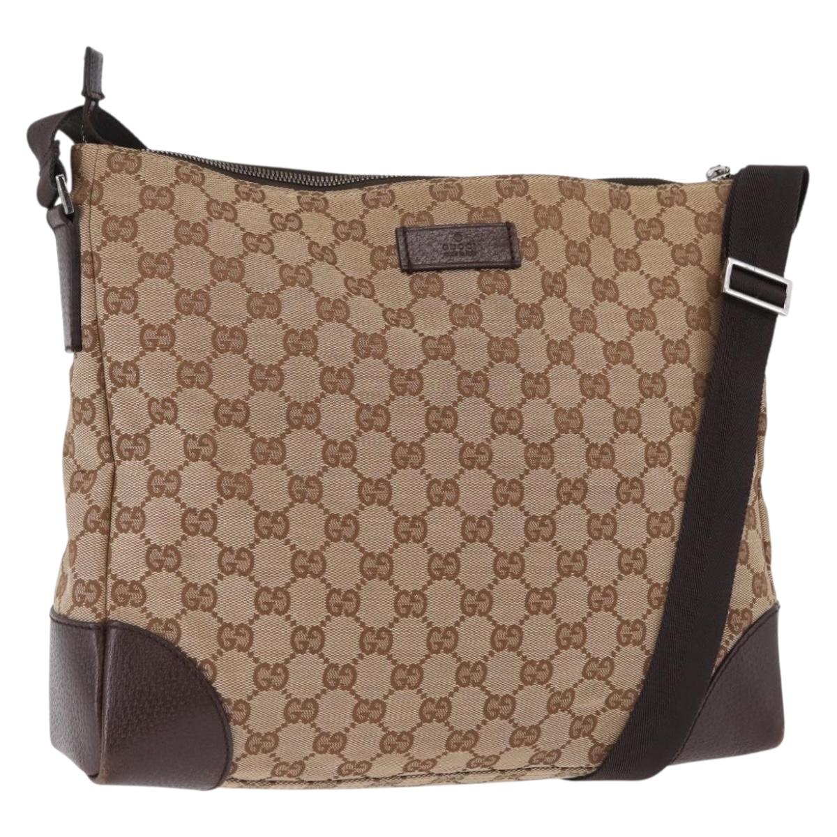 GUCCI GG Canvas Shoulder Bag Beige Silver 110054 Auth 193535