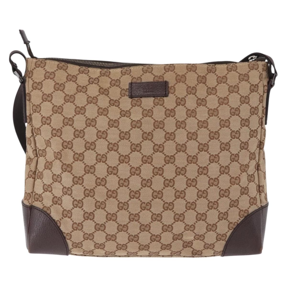 GUCCI GG Canvas Shoulder Bag Beige Silver 110054 Auth 193535