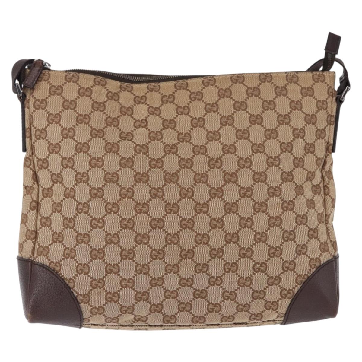 GUCCI GG Canvas Shoulder Bag Beige Silver 110054 Auth 193535