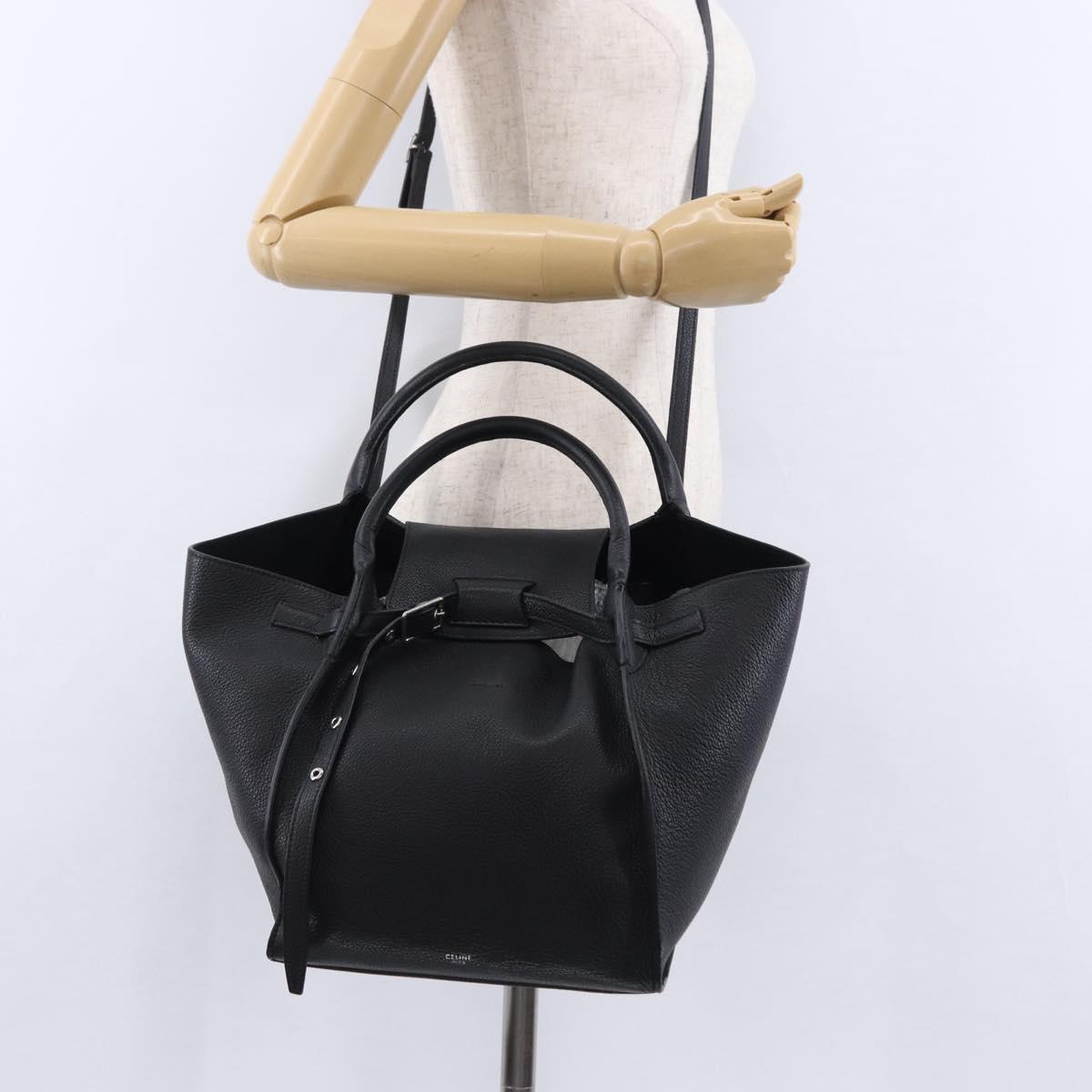 CELINE Big Bag Small Leather 2way Black Silver Auth 193536V