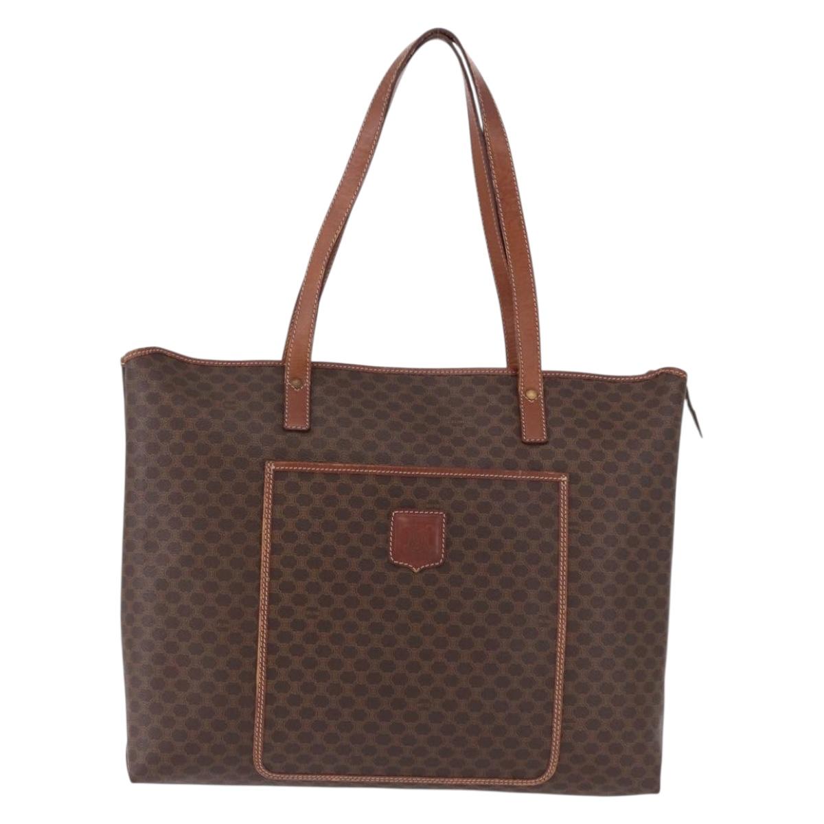 CELINE Macadam Canvas Tote Bag PVC Leather Brown Gold Auth 193538