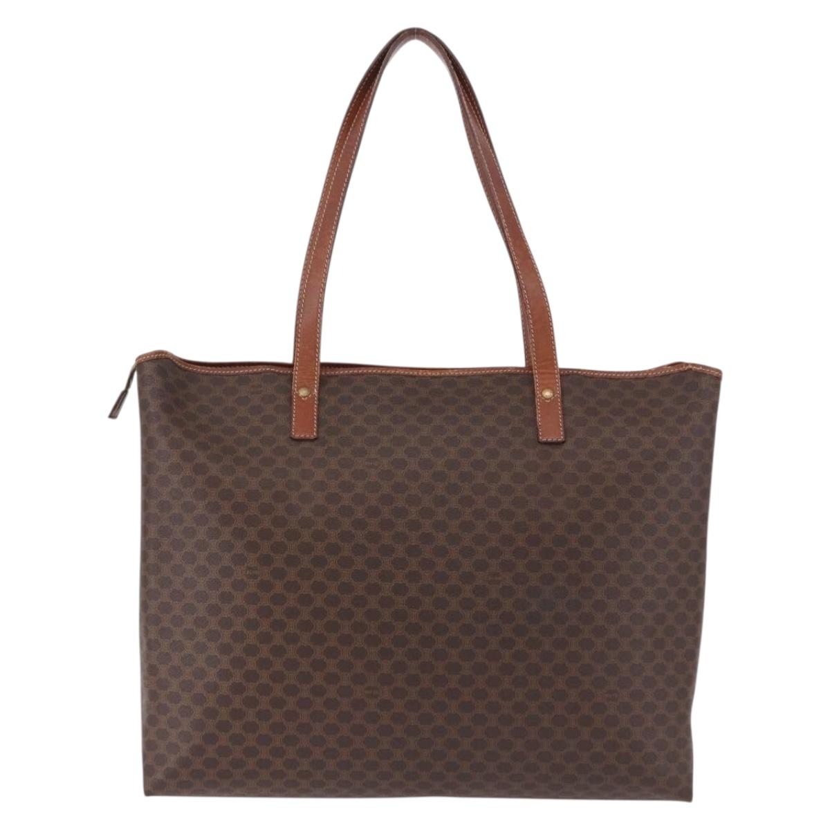 CELINE Macadam Canvas Tote Bag PVC Leather Brown Gold Auth 193538