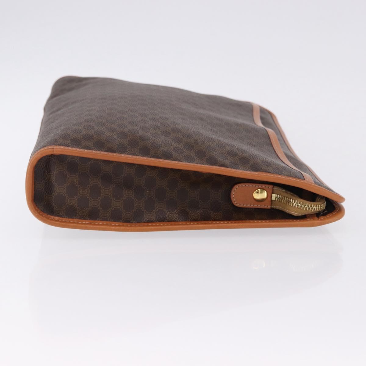 CELINE Macadam Canvas Clutch Bag PVC Leather Brown Gold Auth 193540V