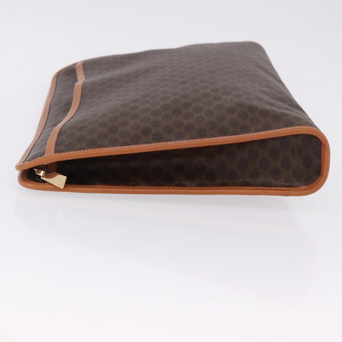 CELINE Macadam Canvas Clutch Bag PVC Leather Brown Gold Auth 193540V