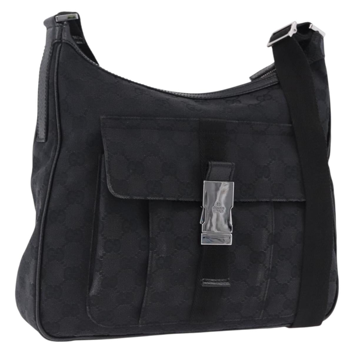 GUCCI GG Canvas Shoulder Bag Black Silver 131211 Auth 193541