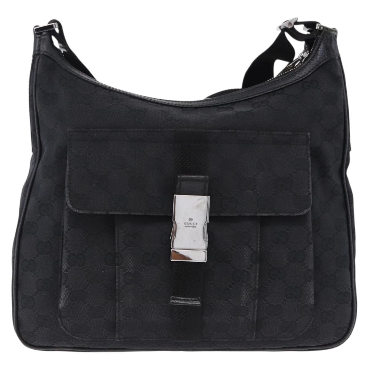 GUCCI GG Canvas Shoulder Bag Black Silver 131211 Auth 193541