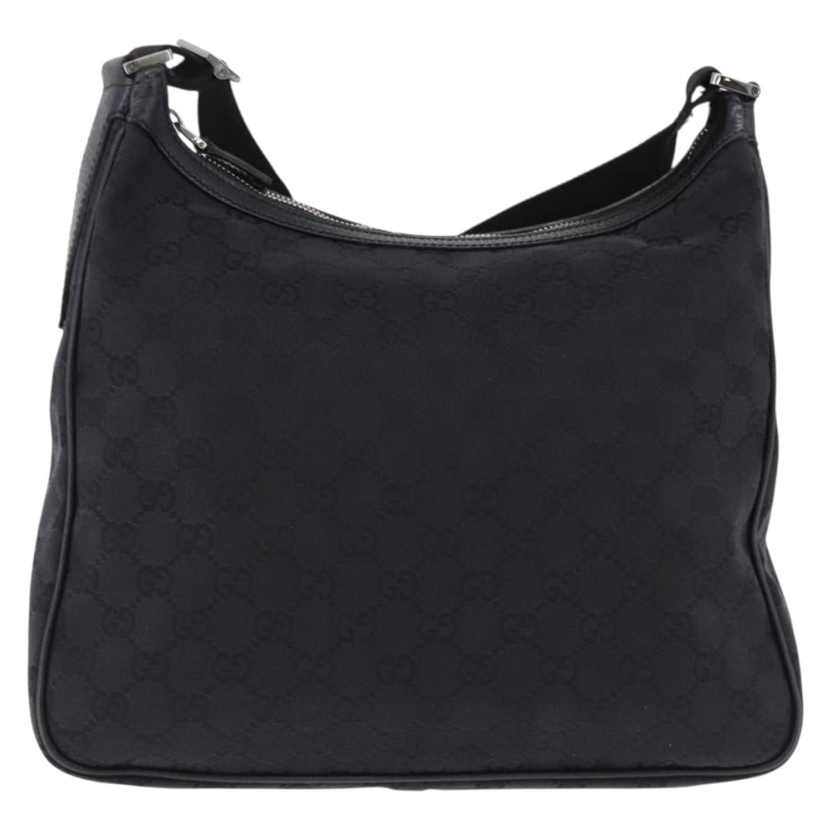 GUCCI GG Canvas Shoulder Bag Black Silver 131211 Auth 193541
