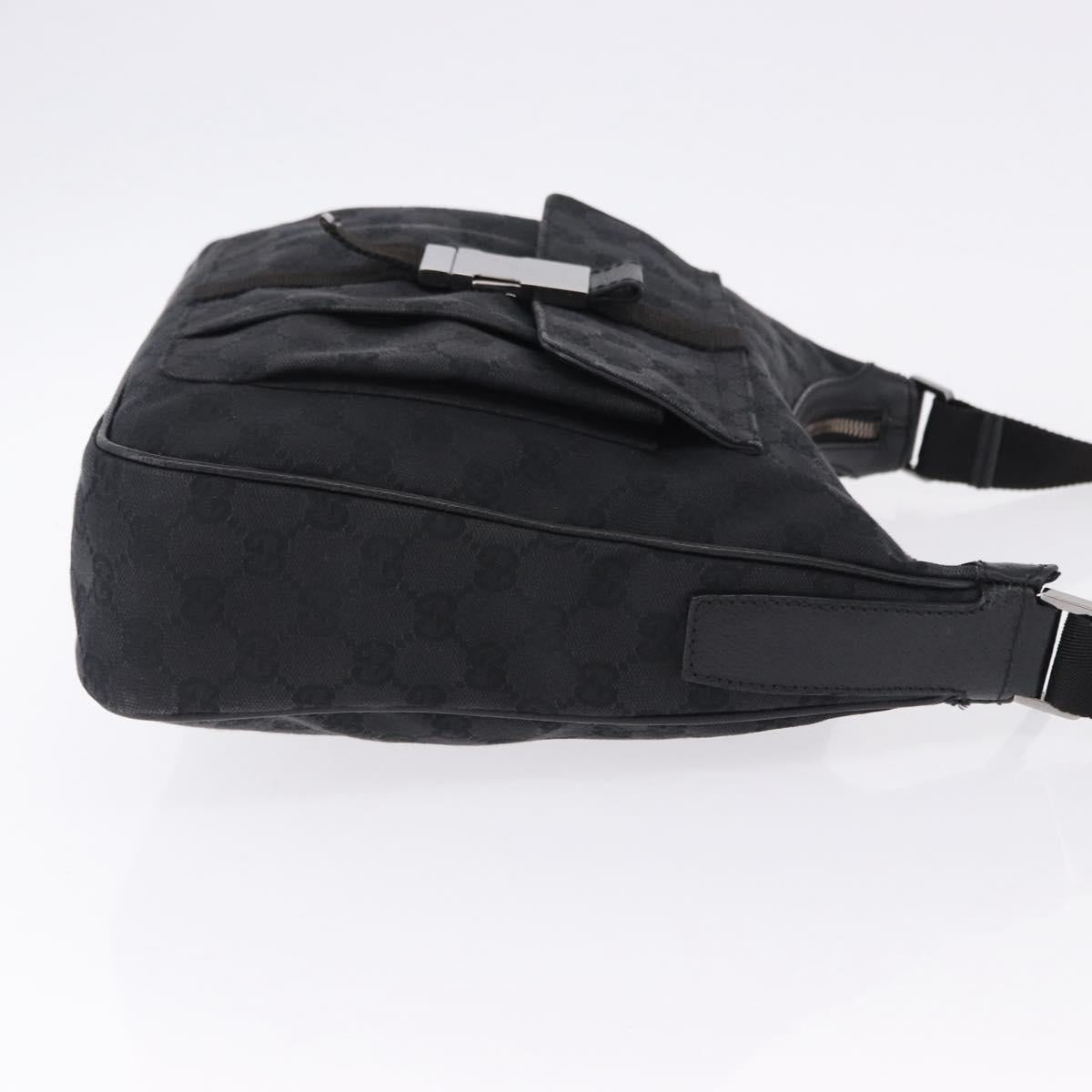 GUCCI GG Canvas Shoulder Bag Black Silver 131211 Auth 193541