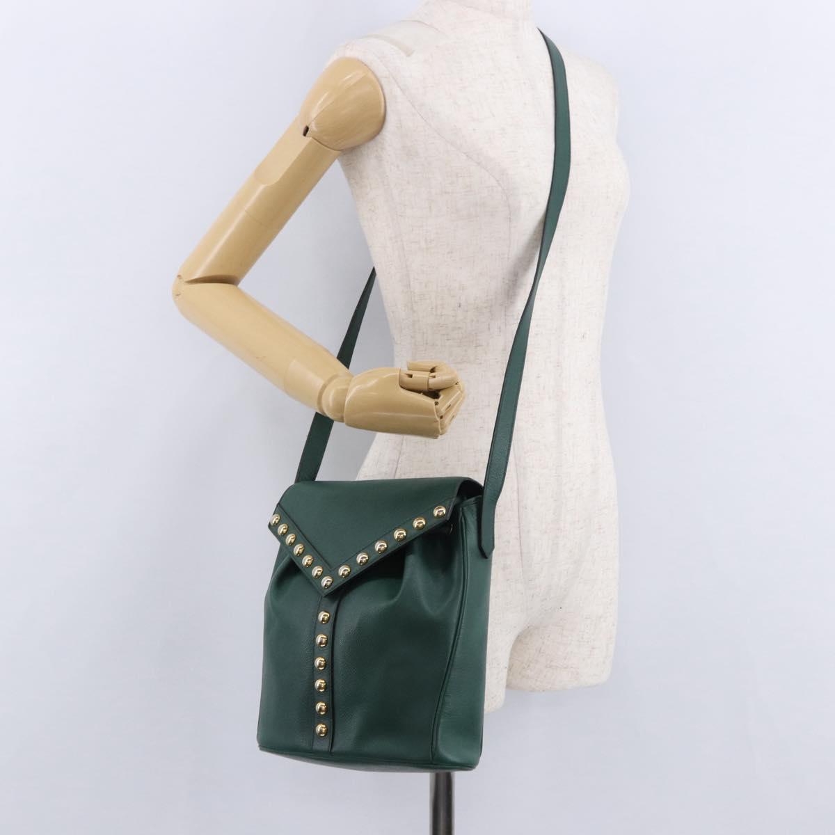 SAINT LAURENT Shoulder Bag Leather Green Gold Auth 193547A