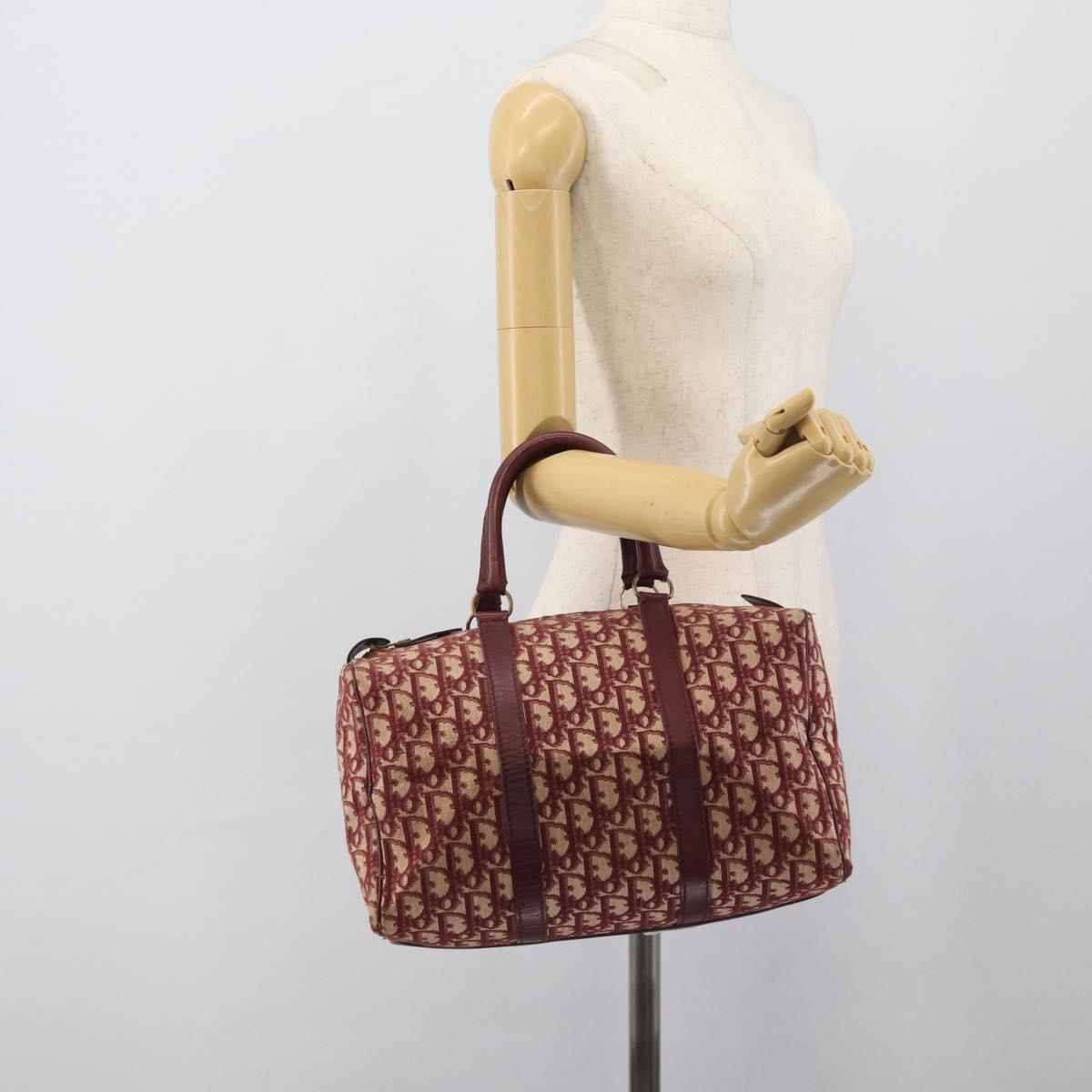Christian Dior Trotter Canvas Boston Bag Red Gold Auth 193548