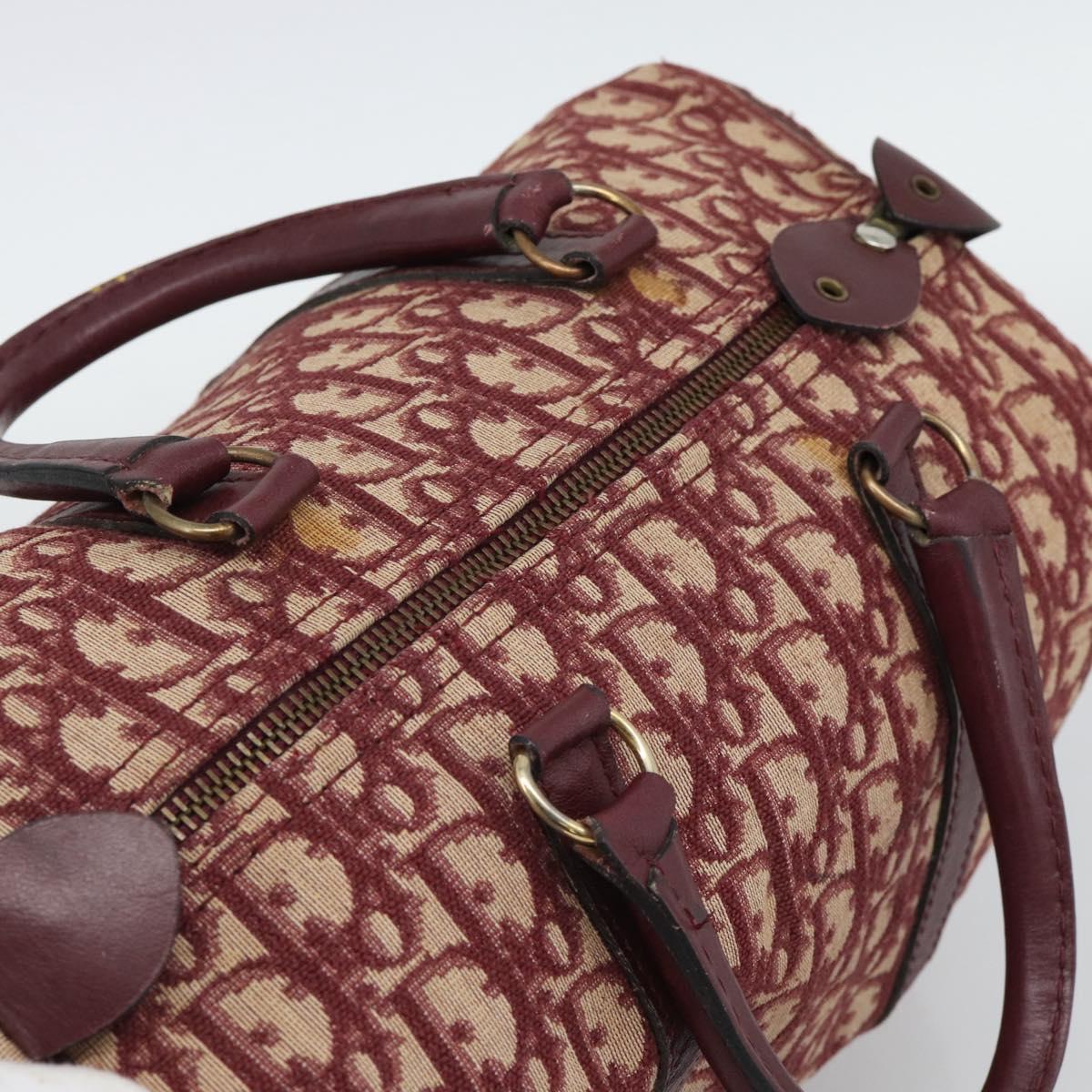 Christian Dior Trotter Canvas Boston Bag Red Gold Auth 193548