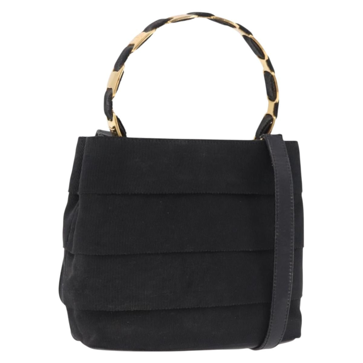 Salvatore Ferragamo Vala Hand Bag Canvas 2way Black Gold Auth 193549