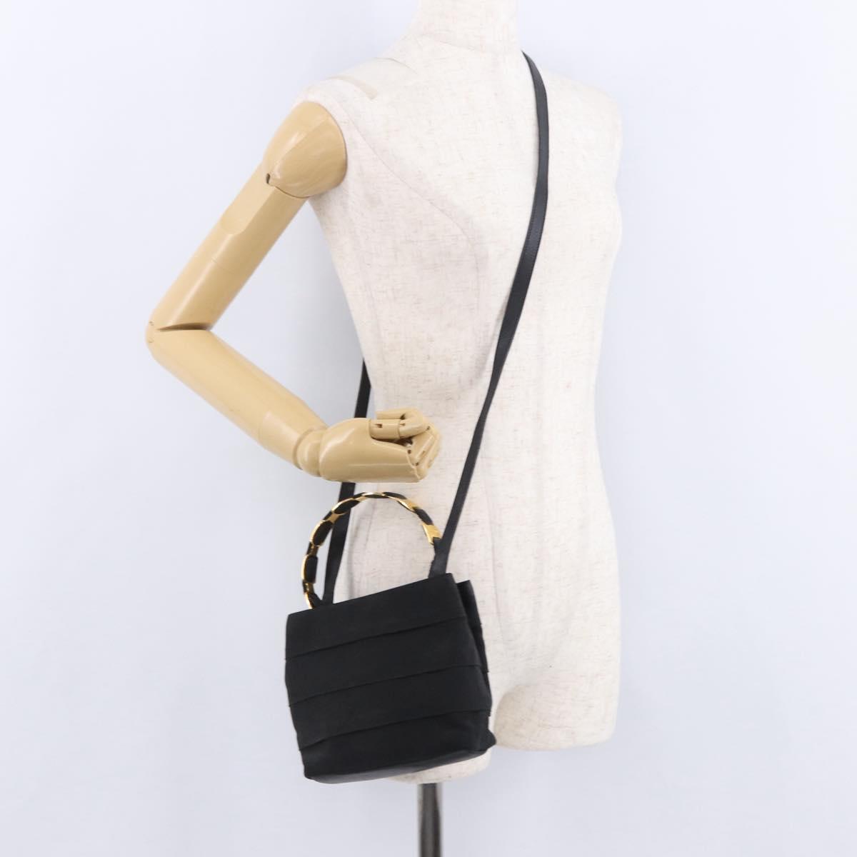Salvatore Ferragamo Vala Hand Bag Canvas 2way Black Gold Auth 193549